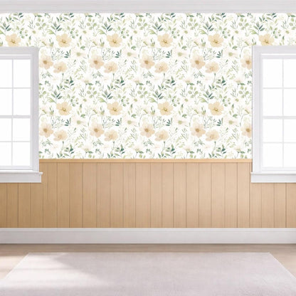 Sage Green Floral Peel and Stick Wallpaper Self Adhesive Removable Modern for Bedroom Accent Wall Renter Friendly Thick Watercolor Natural Flower Wallpaper 17.7" x 118"