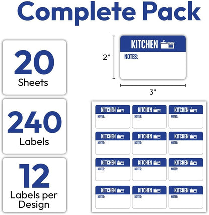 IGNIXIA Color Coded Moving Box Labels, 3x2 Inch, 20 Designs for Rooms, Writable Notes Area, Fragile, Heavy, and Blank Stickers Included