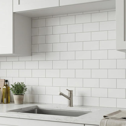 10- Sheet Polished White Peel and Stick Backsplash, 12’’Luxury PVC Ceramic Look Self Stick Subway Tiles, Waterproof Peel and Stick Wall Tiles for Kitchen and Bathrrom