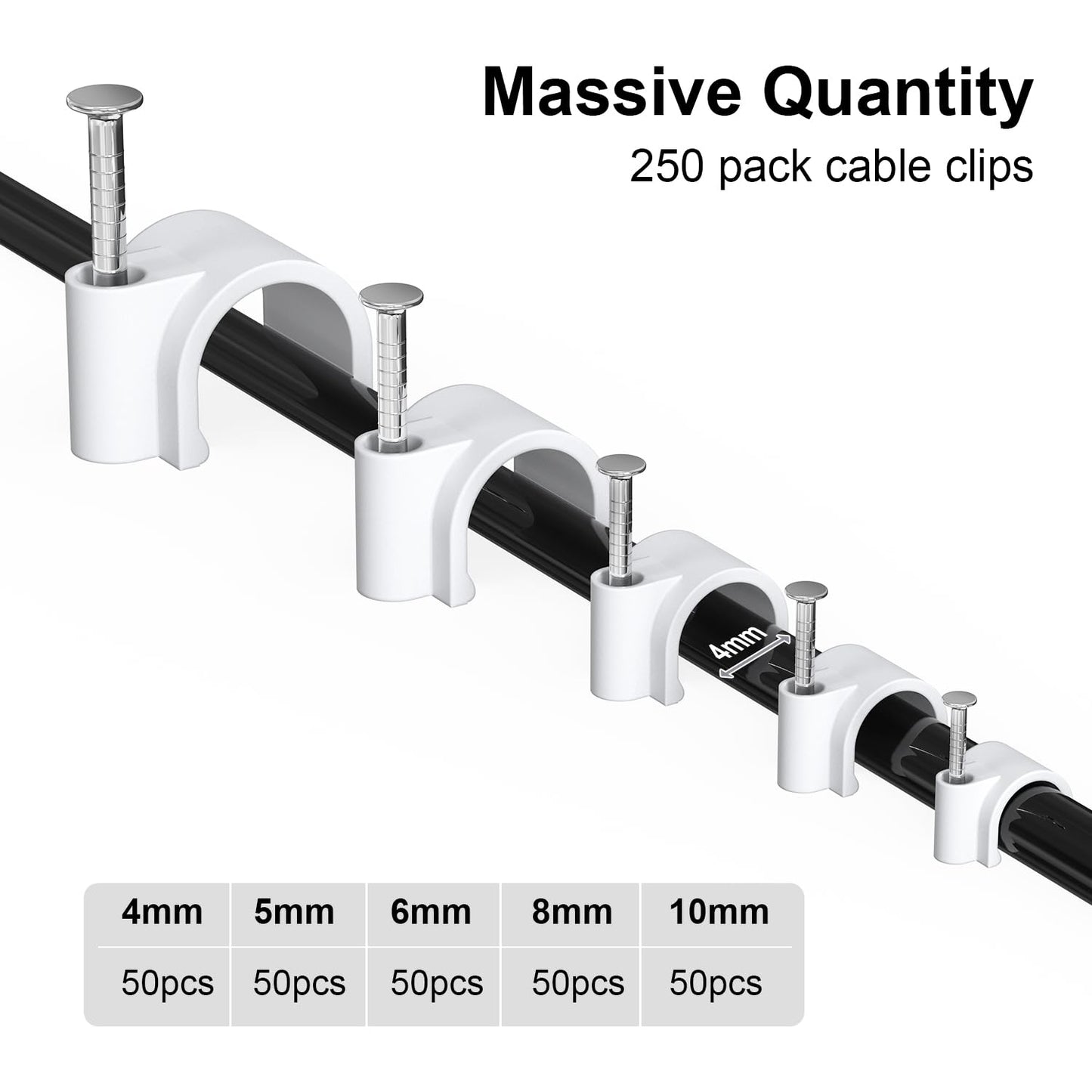 Jadaol Cable Clips 100Pcs 8mm Nail in Clips for Round Ethernet Cables Wall Clips Cable Tacks Electrical Wire TV Cable Speaker Wire Coax Clips Cable Nails for Cords Cat5/Cat5e/Cat6/Cat7 RJ45 Cord Clips