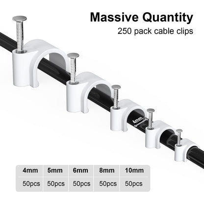 Jadaol Cable Clips 100Pcs 8mm Nail in Clips for Round Ethernet Cables Wall Clips Cable Tacks Electrical Wire TV Cable Speaker Wire Coax Clips Cable Nails for Cords Cat5/Cat5e/Cat6/Cat7 RJ45 Cord Clips