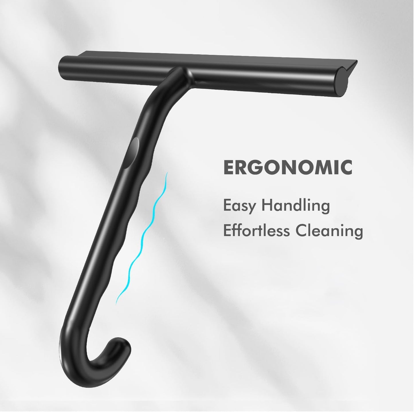 All-in-One Silicone Shower Squeegee with Built-in Large Hook, 145° Ergonomic Handle & Streak-Free Blade for Glass Doors, Bathroom Mirrors, Windows, Tiles & Car Windshields, 8.26 Inch