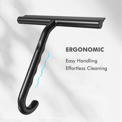 All-in-One Silicone Shower Squeegee with Built-in Large Hook, 145° Ergonomic Handle & Streak-Free Blade for Glass Doors, Bathroom Mirrors, Windows, Tiles & Car Windshields, 8.26 Inch