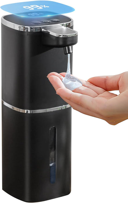 Automatic Foaming Soap Dispenser Touchless, USB Rechargeable Smart Hand Soap Dispenser, 9-Level Adjustable, 13.5oz/400mL,IPX5 Waterproof, Wall/Tabletop Kitchen Bathroom, Black