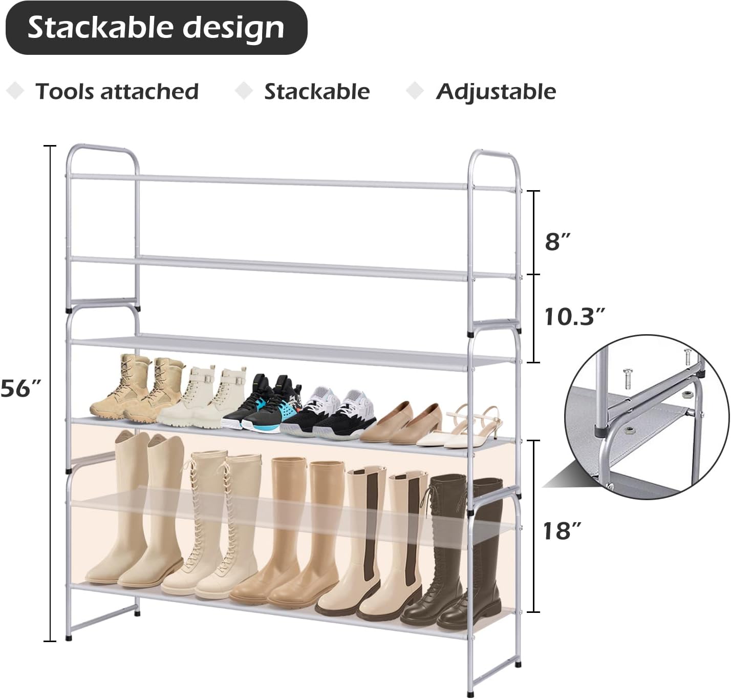 MISSLO 3-Tier Long Shoe Rack for Closet Shoe Organizer for Closet Floor Entryway Storage Stackable Wide Shoe Shelf Stores 24 Pairs of Men Sneakers, Black
