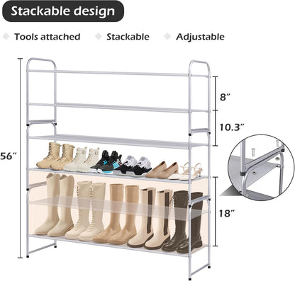MISSLO 3-Tier Long Shoe Rack for Closet Shoe Organizer for Closet Floor Entryway Storage Stackable Wide Shoe Shelf Stores 24 Pairs of Men Sneakers, Black
