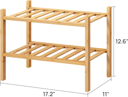 viewcare 3-Tier Black Bamboo Shoe Rack for Entryway, Stackable | Foldable | Natural, Shoe Shelf Storage Organizer for Hallway Closet, Free Standing Shoe Racks for Indoor Outdoor