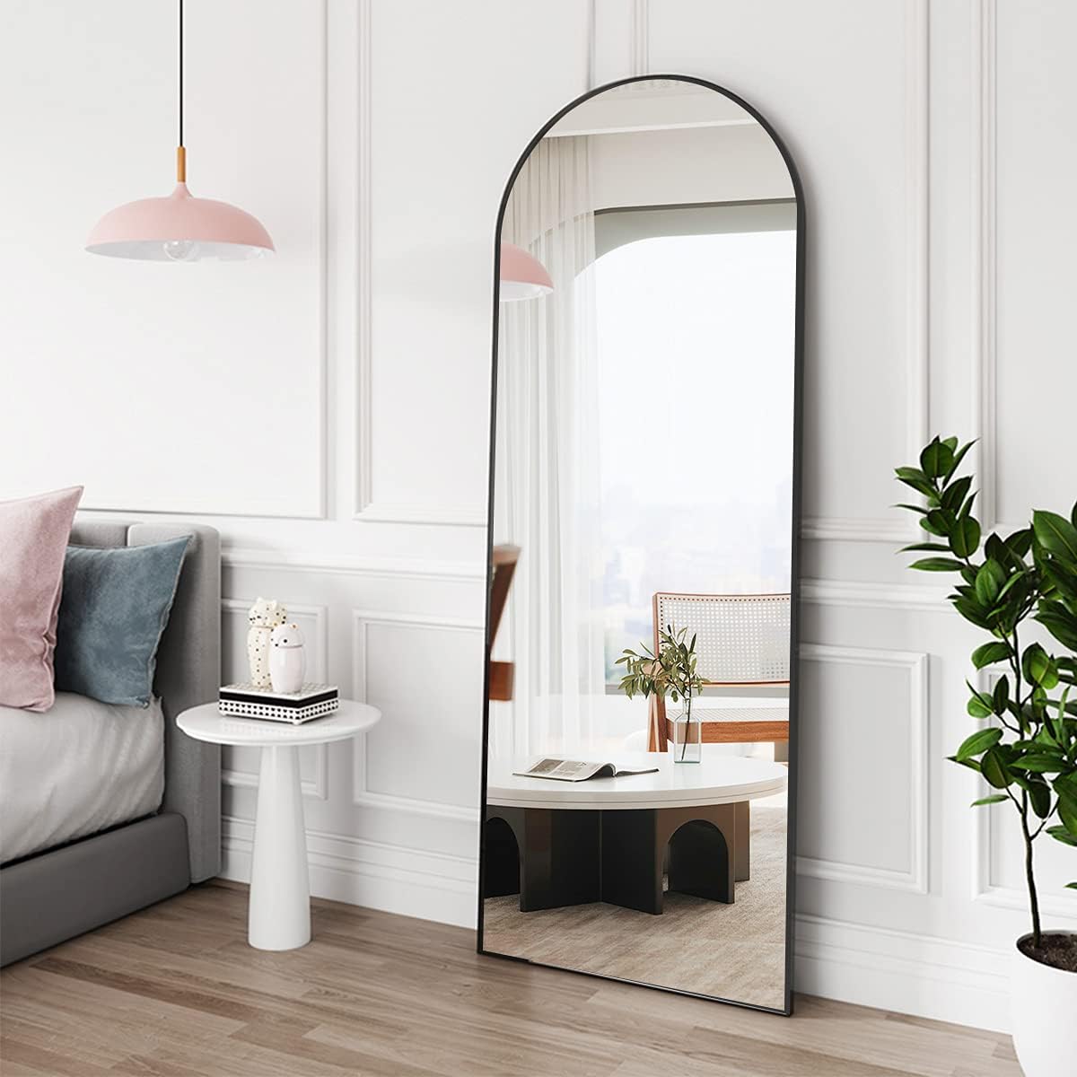 OGCAU Floor Full Length Mirror, 56"x20" Arched Full Body Mirror, Hanging or Leaning, Standing, Wall Mounted with Aluminum Frame for Bedroom Living Room, White