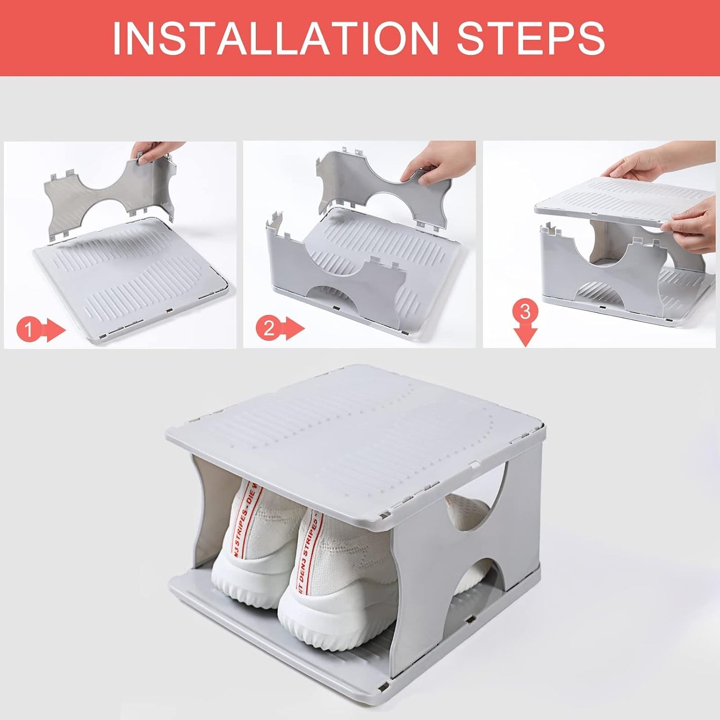 6-Tier Shoe Rack, Stackable Storage Organizer for Bedroom Entry, Adjustable Rack, Shoe Slots Shelf, Easy Tower Rack, Grey