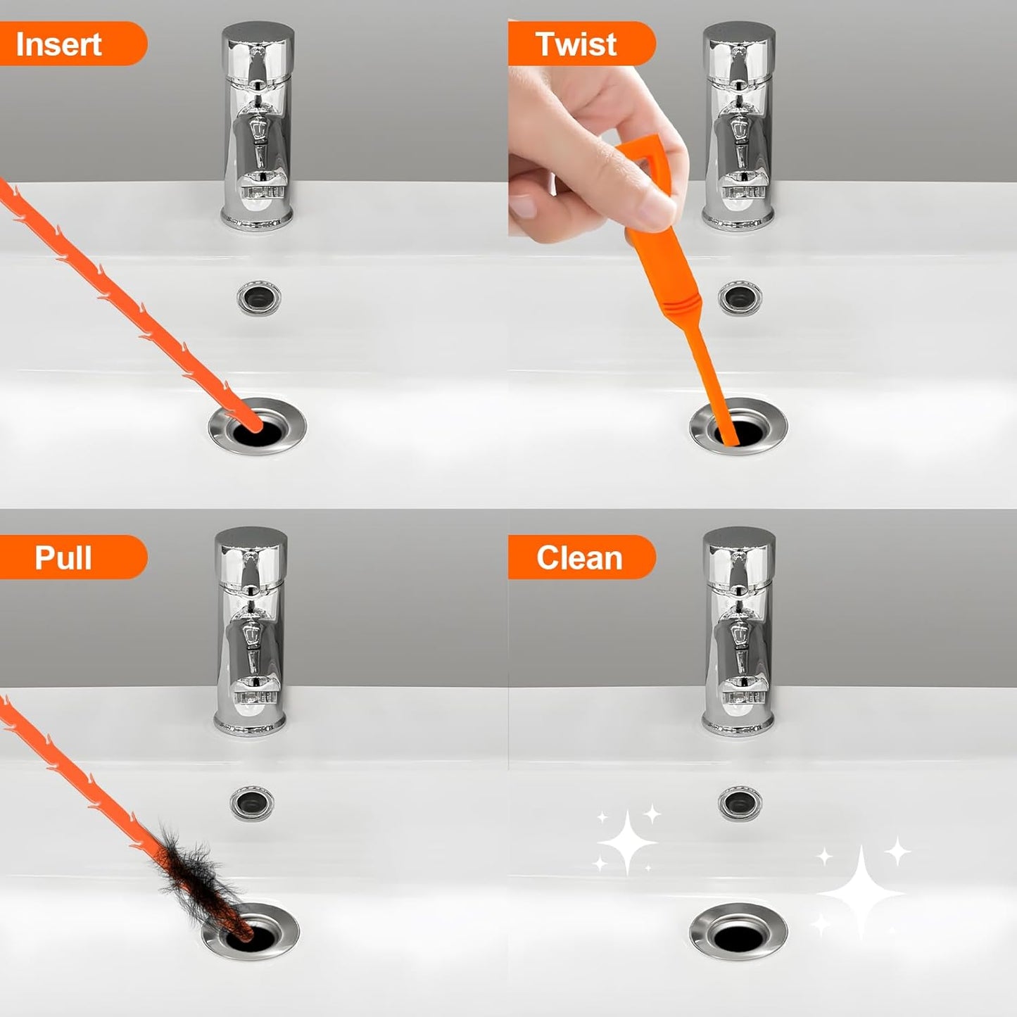 Forlivese 4 Pack 25 Inch Drain Snake,Drain Clog Remover,Sink Snake for Sewer Kitchen Sink Bathroom Tub Toilet Clogged Drains Relief Cleaning Tool