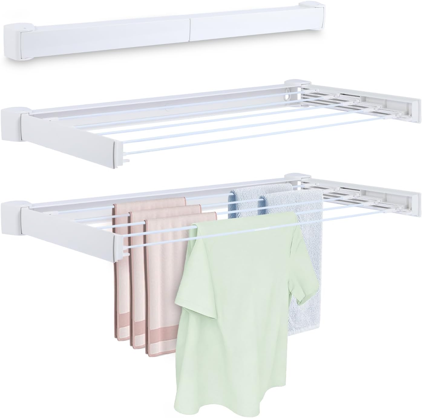 Wall Mounted Clothes Drying Rack 27.56", Foldable Retractable Garment Hanger with Towel Pole, Heavy Duty Space Saving Laundry Drying Rack for Balcony, Laundry Room, Bedroom, Bathroom (no towel pole)