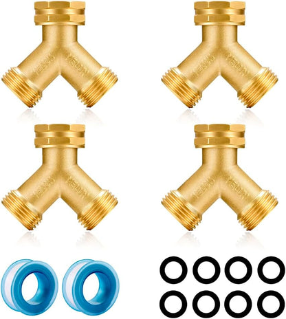 Garden Hose Splitter,2 Way Connector Heavy Duty Brass, Garden Faucet,Splitter for Outdoor Faucet, Hose y Splitter, Hose Bib Splitter (1 SET)