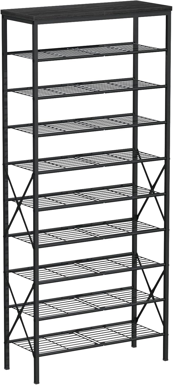 8 Tiers Tall Shoe Rack Organizer, Large Capacity Shoe Rack Holds 32 Pairs of Shoes, Durable and Stable, Adjustable Metal Shelf Stackable Shoe Shelf for Entryway, Hallway, Living Room, Closet