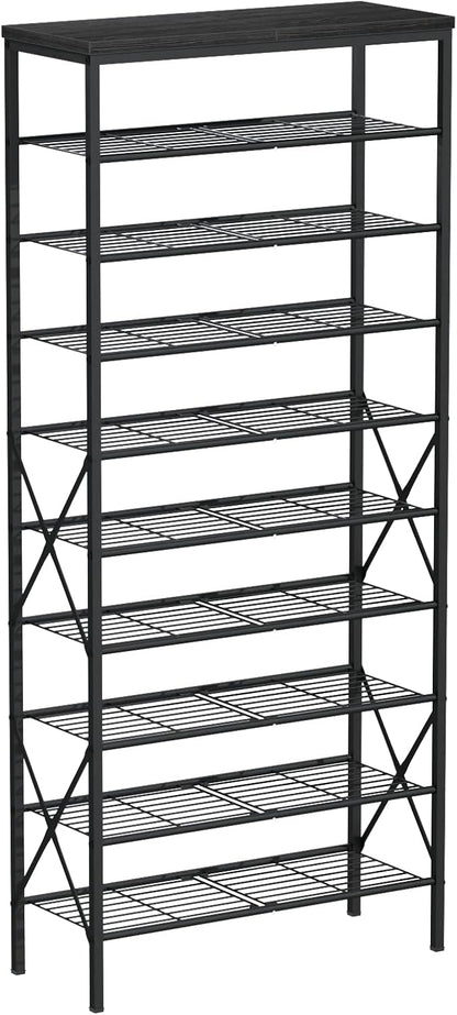 8 Tiers Tall Shoe Rack Organizer, Large Capacity Shoe Rack Holds 32 Pairs of Shoes, Durable and Stable, Adjustable Metal Shelf Stackable Shoe Shelf for Entryway, Hallway, Living Room, Closet