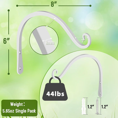 FEED GARDEN Heavy Duty Plant Hangers Outdoor Indoor, 8 Inch 2 Pack Metal Hanging Bracket Holds Up to 44 lbs, Wall Brackets for Hanging Baskets, Bird Feeders,Wind Chime& Lanterns, Black