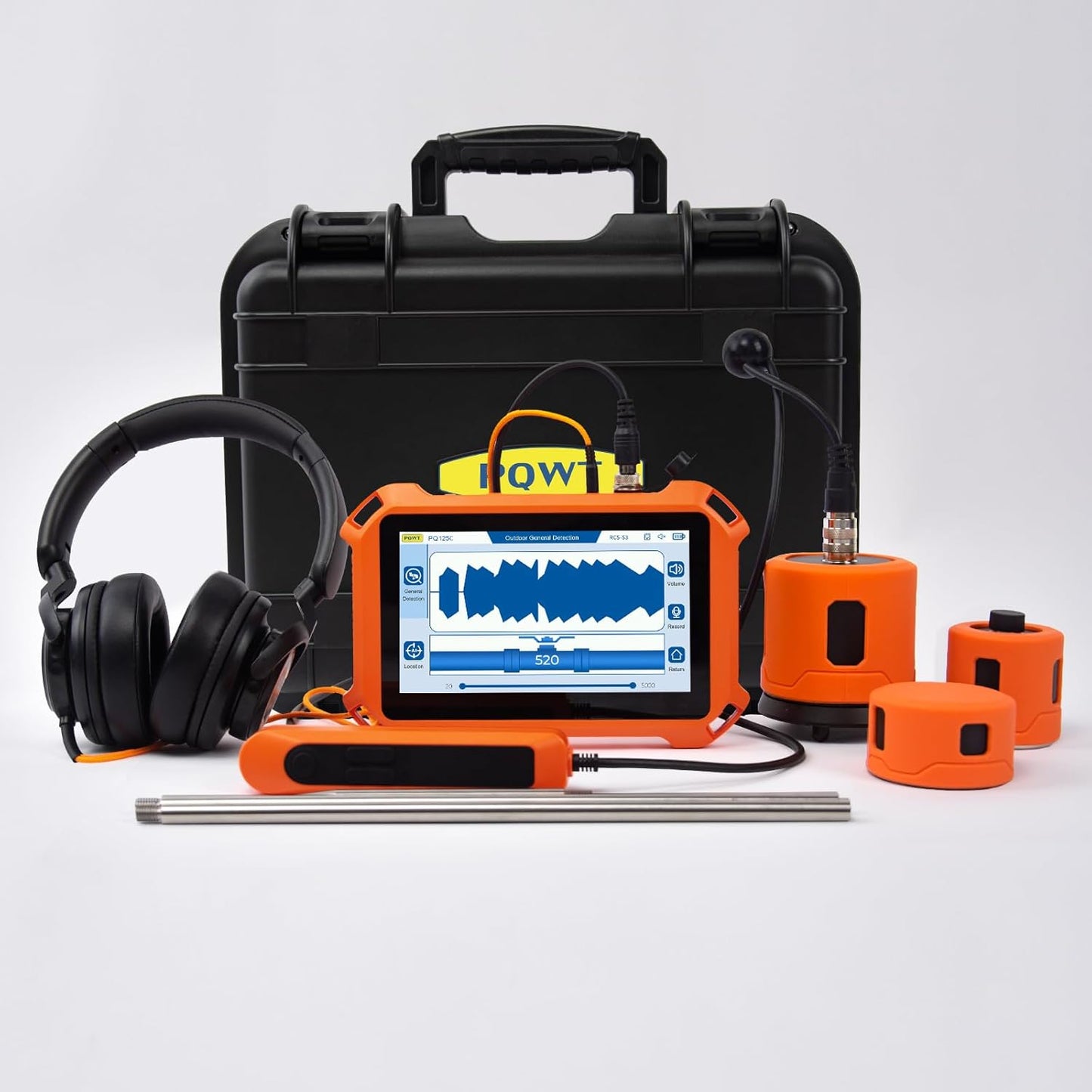 Underground Water Leak Detectors for Home PQ125A Wall Pipe Water Leakage Detection with Touchscreen Earphone and Carrying Case Multi Sensor Acoustic Pipeline Sound Intensifier