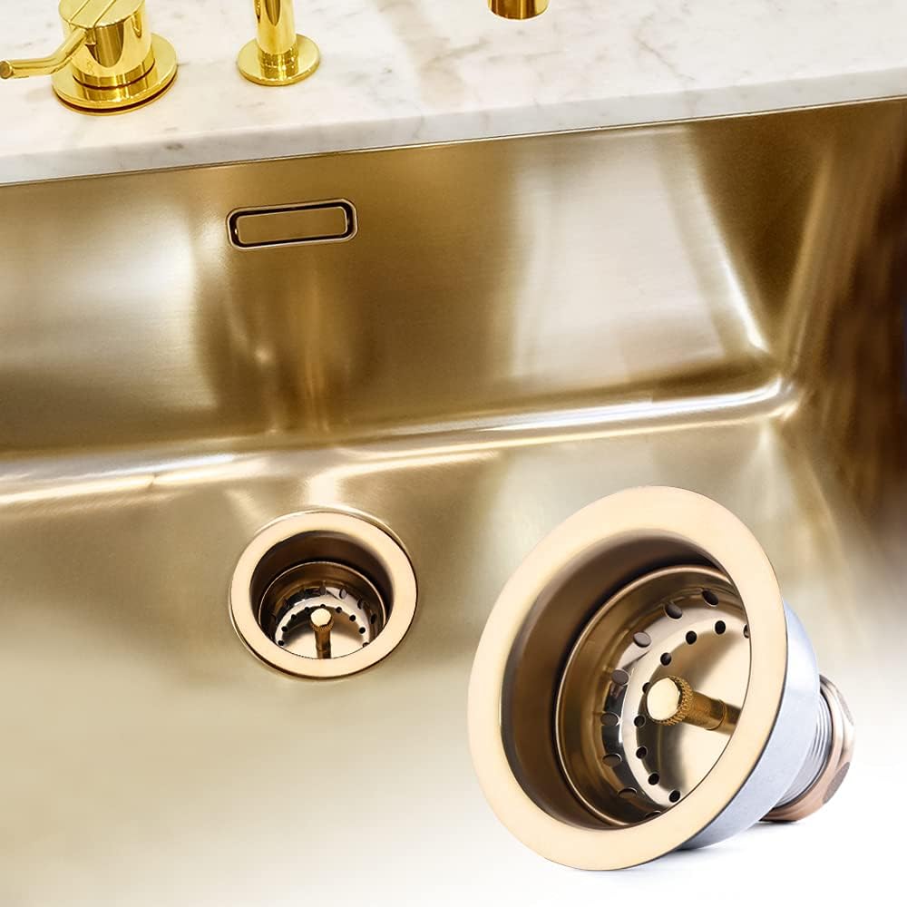3-1/2 Deep Cup Kitchen Sink Drain Assembly, 304 Stainless Steel Construction With Fixed Post Basket and Long Extended Shank/CAS Approved and White Finish