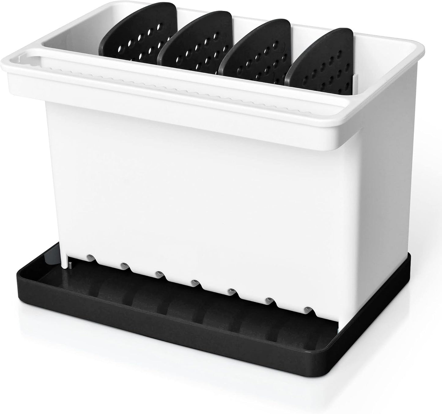 JOMOLA Kitchen Sink Organizer Dish Brush Sponge Holder Caddy Toothbrush Holders for Bathrooms Sinkware Kitchen Utensil Holder Sink Caddy Organizer with 4 Separate Dividers Removable Drain Tray (Grey)