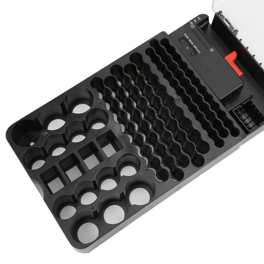 Multifunctional 104 Grids Battery Organizer Case with Tester - Store AAA, AA, C, D, 9V & Button Cells