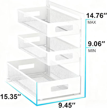 Under Sink Organizer, 2 Tier Pull-Out Cabinet Storage Shelf, Rust-Resistant Metal Organizer for Kitchen Bathroom Laundry Room, No Tools Installation, 1 Pack Black