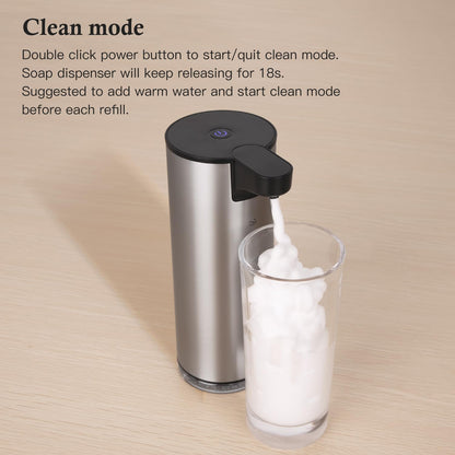 Automatic Soap Dispenser Stainless Steel Touchless Foaming Soap Dispenser for Bathroom Auto Rechargeable Hand Soap Pump (Silver-Black)