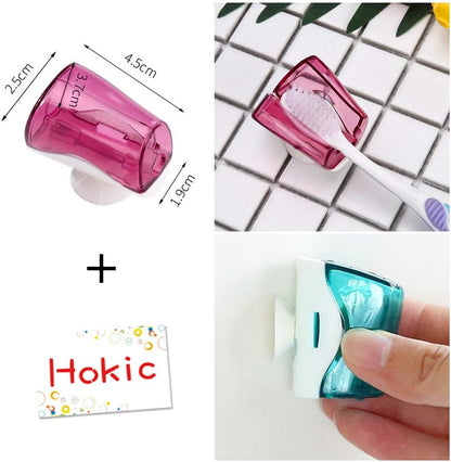 6 Pack Travel Toothbrush Head Covers with Suction Cup Electric and Manual Toothbrush Cover Clip Portable Plastic Toothbrush Protector Cap Brush Pod Case for Traveling, Camping, Bathroom, Home, School