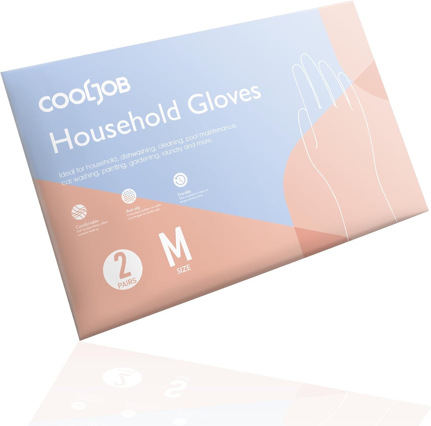 COOLJOB Medium Household Rubber Gloves with Cotton Liner & Non-slip Grip, Waterproof Long Lasting Dishwashing Gloves for Kitchen & Bathroom Cleaning, Light Pink, 1 Pair