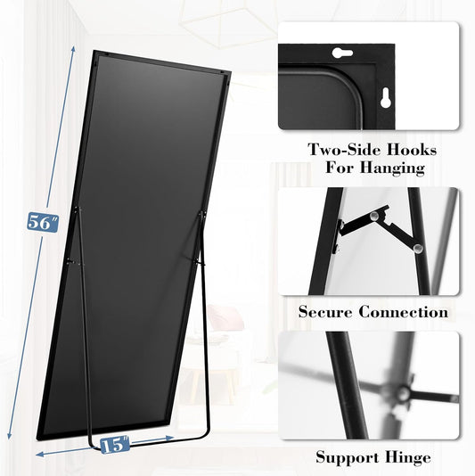 DUMOS 64"x21" Full Length Mirror, Full Body Mirror, Black | Aluminum Alloy Thin Frame, Leaning or Hanging, Suitable for Bedroom, Livingroom, Cloakroom