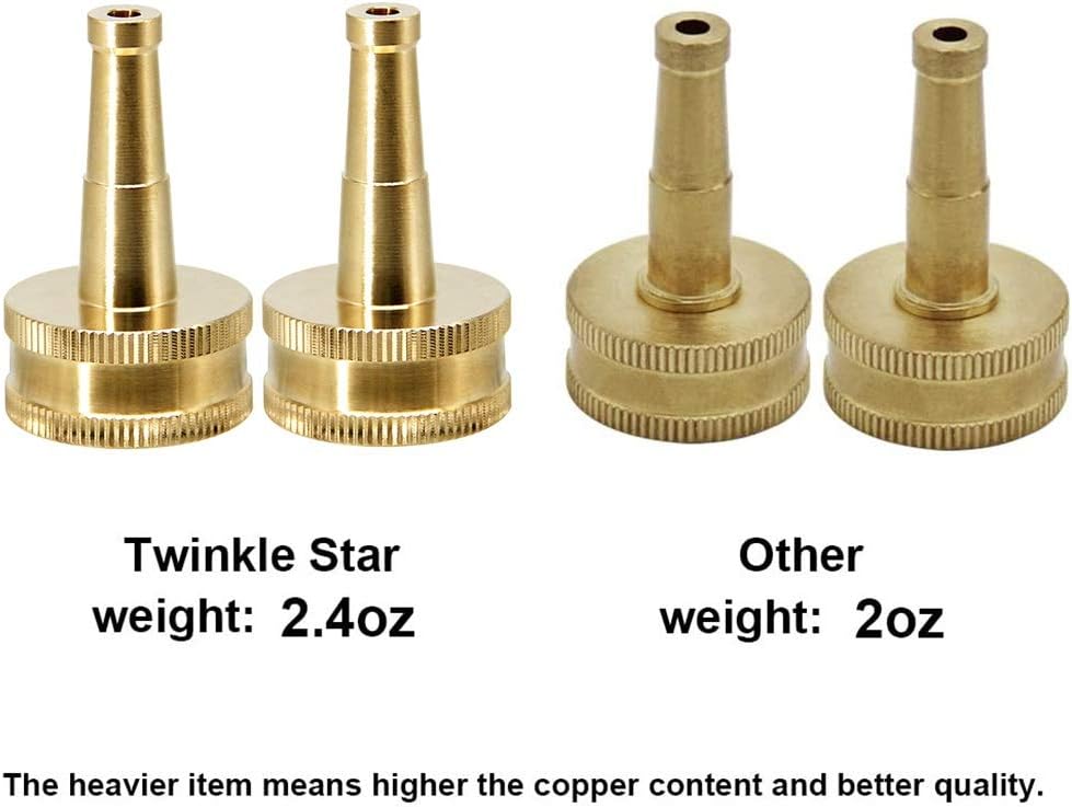 Twinkle Star Heavy-Duty Brass Adjustable Twist Hose Nozzle, 2 Pcs | 3/4” GHT Brass Garden Hose Nozzle, Adjustable Water Flow