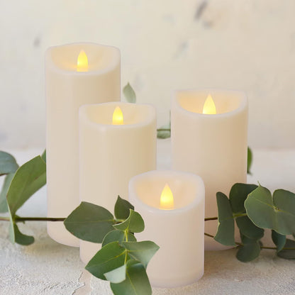 Flameless Flickering Candles with Remote and Timers, 1000 Hours Waterproof Outdoor Indoor Battery Operated LED Pillar Candles, Ivory Plastic, Set of 3(D 3" x H 4" 5" 6")