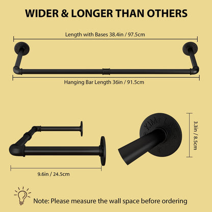 Wall Mounted Clothes Rack 31.5in, Industrial Pipe Wall Mount Clothing Rack, Heavy Duty Iron Garment Racks, Space Saver Multi-purpose Hanging Rod for Laundry Room, Closet Storage, 1 Pack