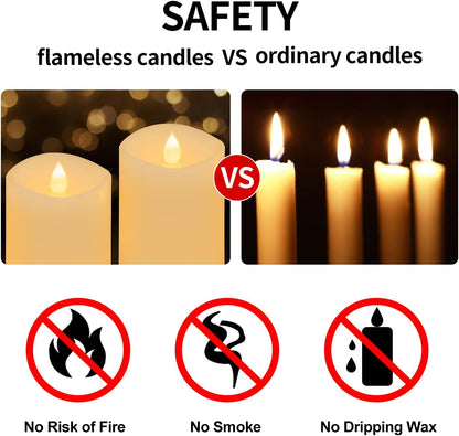 3x3 Flickering Flameless Candles Set of 2, 2AA Battery Life 600 Hours Battery Candles Flickering with Timer,3 inch Flameless Candles with Remote for Indoor/Outdoor, Ivory
