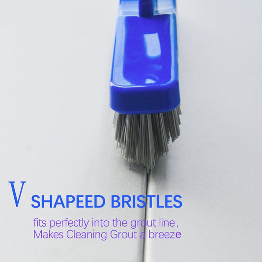 ITTAR Grout & Scrub Brush Combo, Floor Scrubber with Long Handle, Multi-Purpose Stiff Bristles Cleaning Brush Set for Tile, Grout, Deck, Kitchen, Shower Floor (2 Pcs)