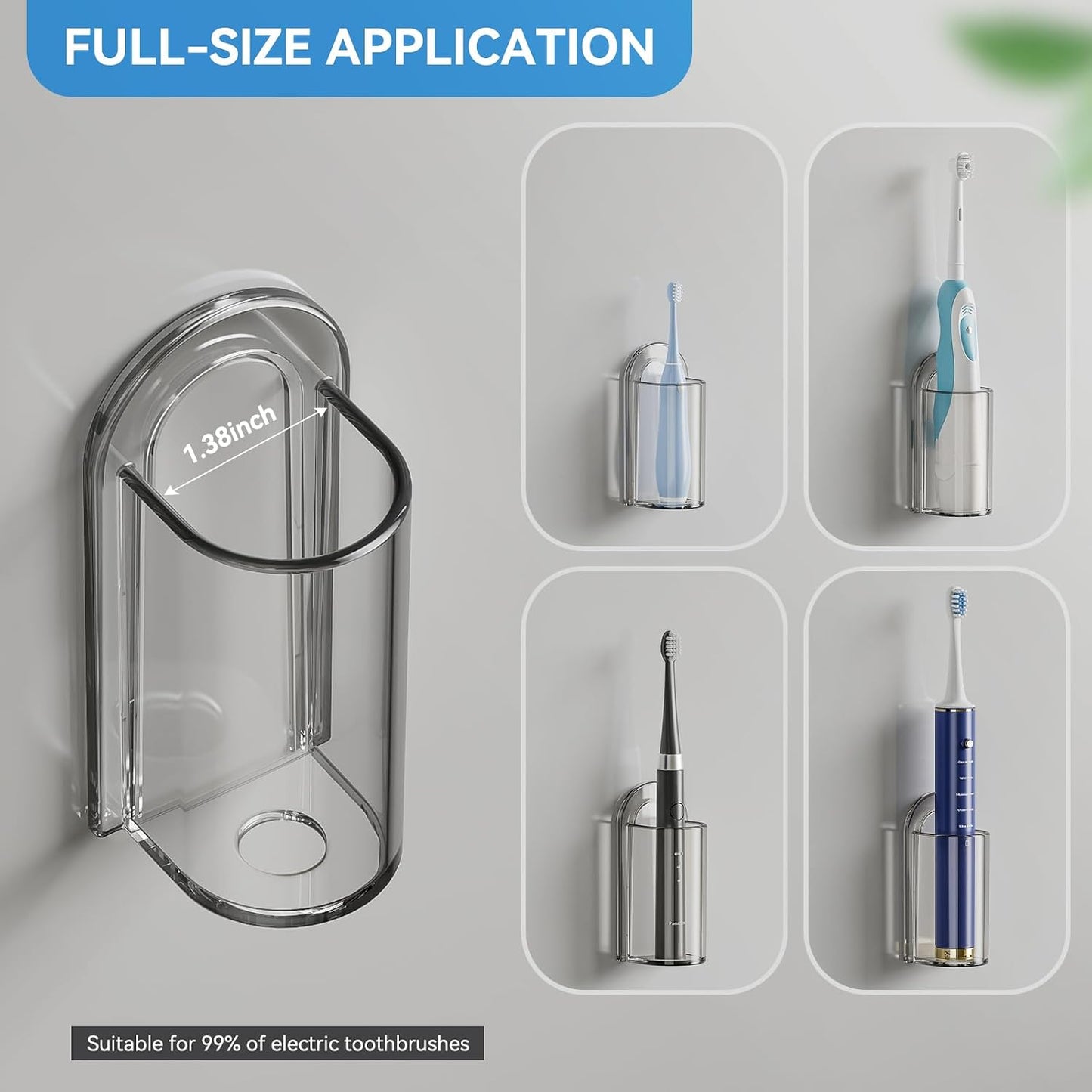 MOPMS Electric Toothbrush Holders, Wall Mounted Tooth Brushing Holder for Bathroom, Self Adhesive Electric Toothbrush Organizer Space Saver (2Pcs Clear)