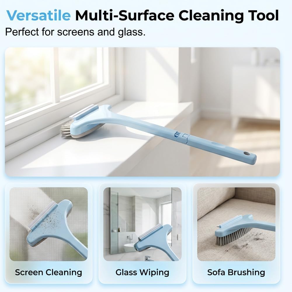 Window Screen Cleaning Brush, 2 in 1 Window Screen Cleaner Tool with Squeegee, Mesh Screen Cleaner, Multi-Purpose Cleaning Brush for Patio, Door, Porch Screens (Beige)