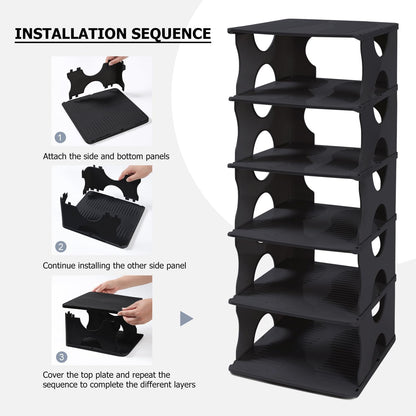 6-Tier Shoe Rack, Stackable Storage Organizer for Bedroom Entry, Adjustable Rack, Shoe Slots Shelf, Easy Tower Rack, Grey