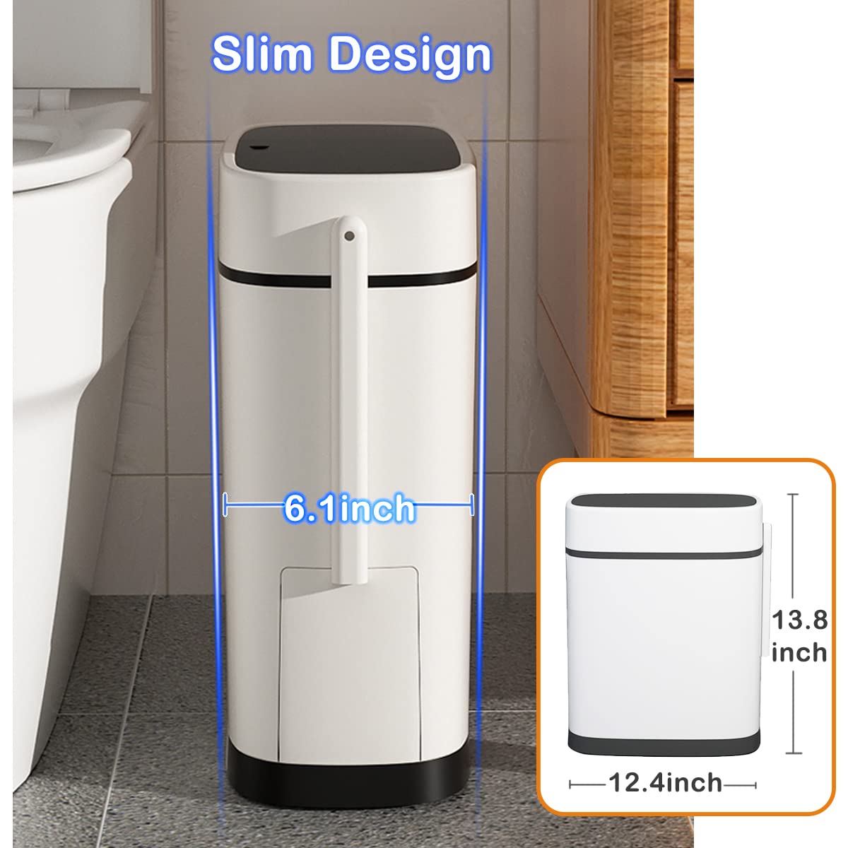 3.7 Gallons Bathroom Trash Can and Toilet Brush Set, 14 Liter Slim Trash Can with Toilet Brush Holder Set for RV, Black lid