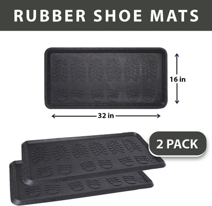 Envelor Rubber Boot Tray for Entryway Indoor Shoe Trays for Mudroom Wet Shoe Mat Tray Multiuse Rubber Water Tray Mud Mat Winter Boot Mat Large Utility Tray, Footsteps, 32 x 16 Inch, 2 Pack