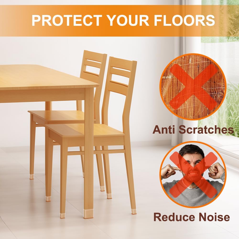VIUME 24 Pcs Chair Leg Floor Protectors for Hardwood Floors Silicone Covers Felt Pads Furniture Leg Caps Anti-Scratch Reduce Noise Fit (1-5/16" to 2")