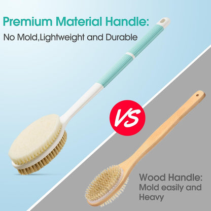 Backski Back Scrubber Anti Slip for Shower, Shower Brush Long Handle with Stiff and Soft Bristles, Body Exfoliator for Bath or Dry Brush(Blue)