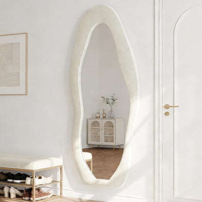 71"x32" Flannel Full Length Mirror, Arched Mirrors Full Length with Stand, Flannel Floor Mirror for Bedroom and Living Room, Full Body Mirror Hanging or Leaning, White