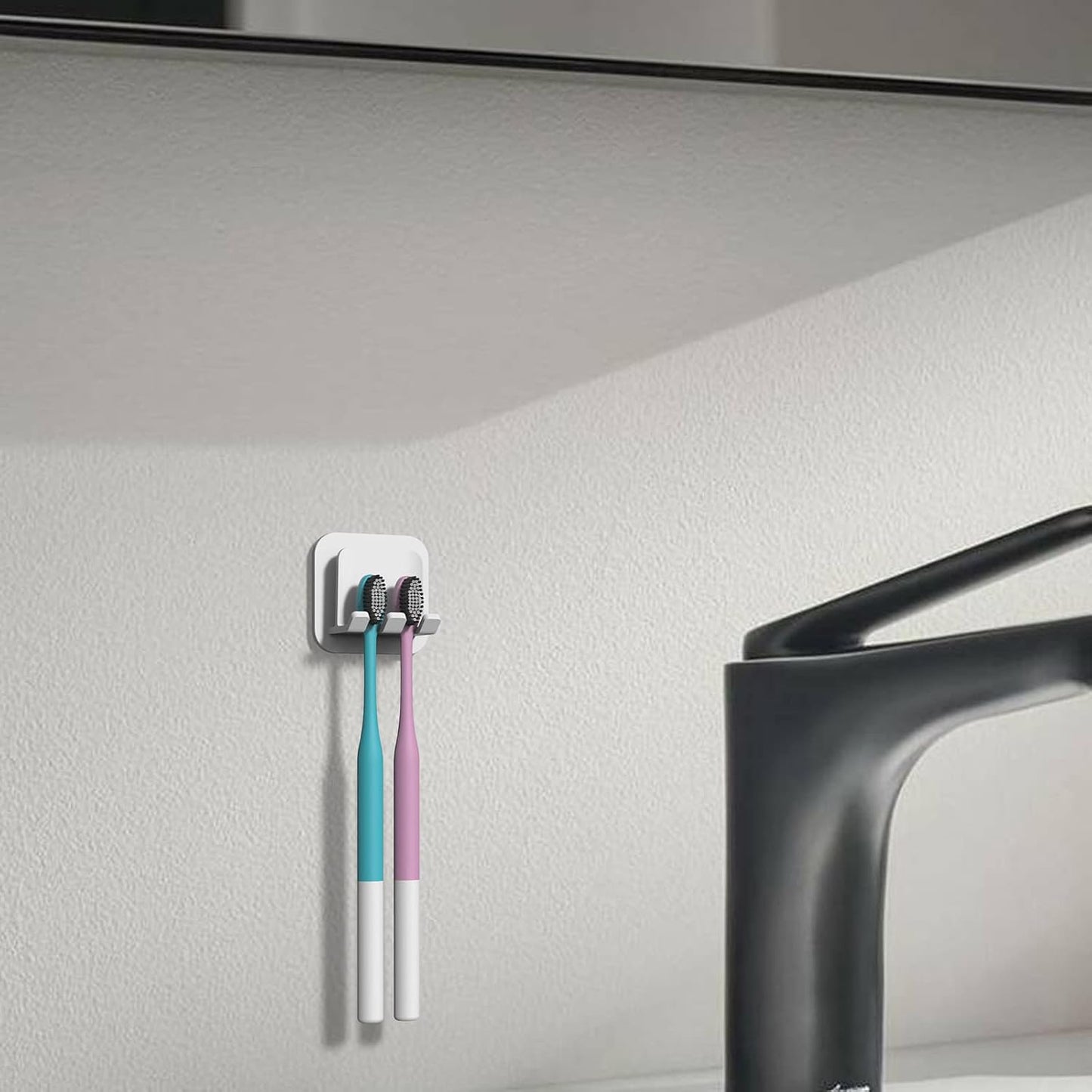 2 PCS Self-Adhesive Toothbrush Holders Wall Mounted, Water Proof Toothbrush Hook, 3 in 1 with Toothbrush Hanger Toothpaste Holder and Gargle Cup Holder for Bathroom Shower (White)
