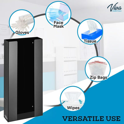 AdirMed VivaEssentials Double Glove Box Holder, Wall Mount or Free Standing Black Acrylic Glove Holder