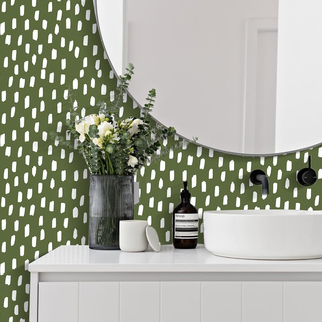 HAOKHOME Peel and Stick Wallpaper Boho Modern Dots Wall Paper Removable for Bathroom Caramel/White Contact Paper 17.3in x 9.8ft