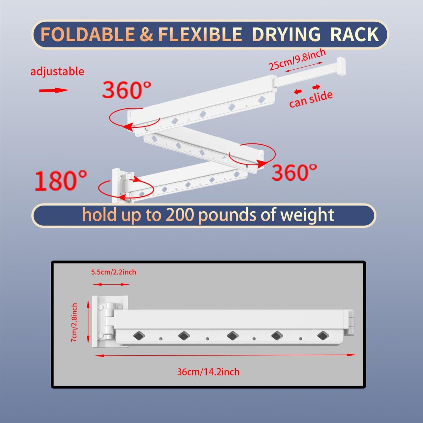 Wall Mounted Clothes Hanger Drying Folding Racks | Full 180° horizontal & vertical pivot