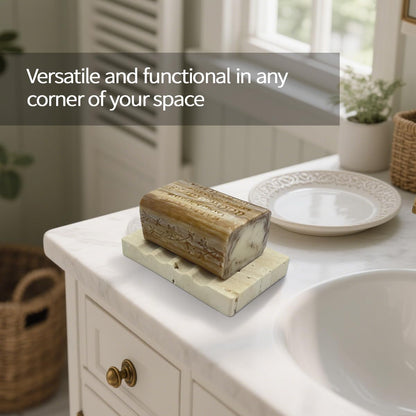 WeDoDecor Real Marble Soap Dish for Shower Stone Tray Small Bar Soap Holder with Self Draining | Non-Slip, Luxury Bath Room Accessories (White)