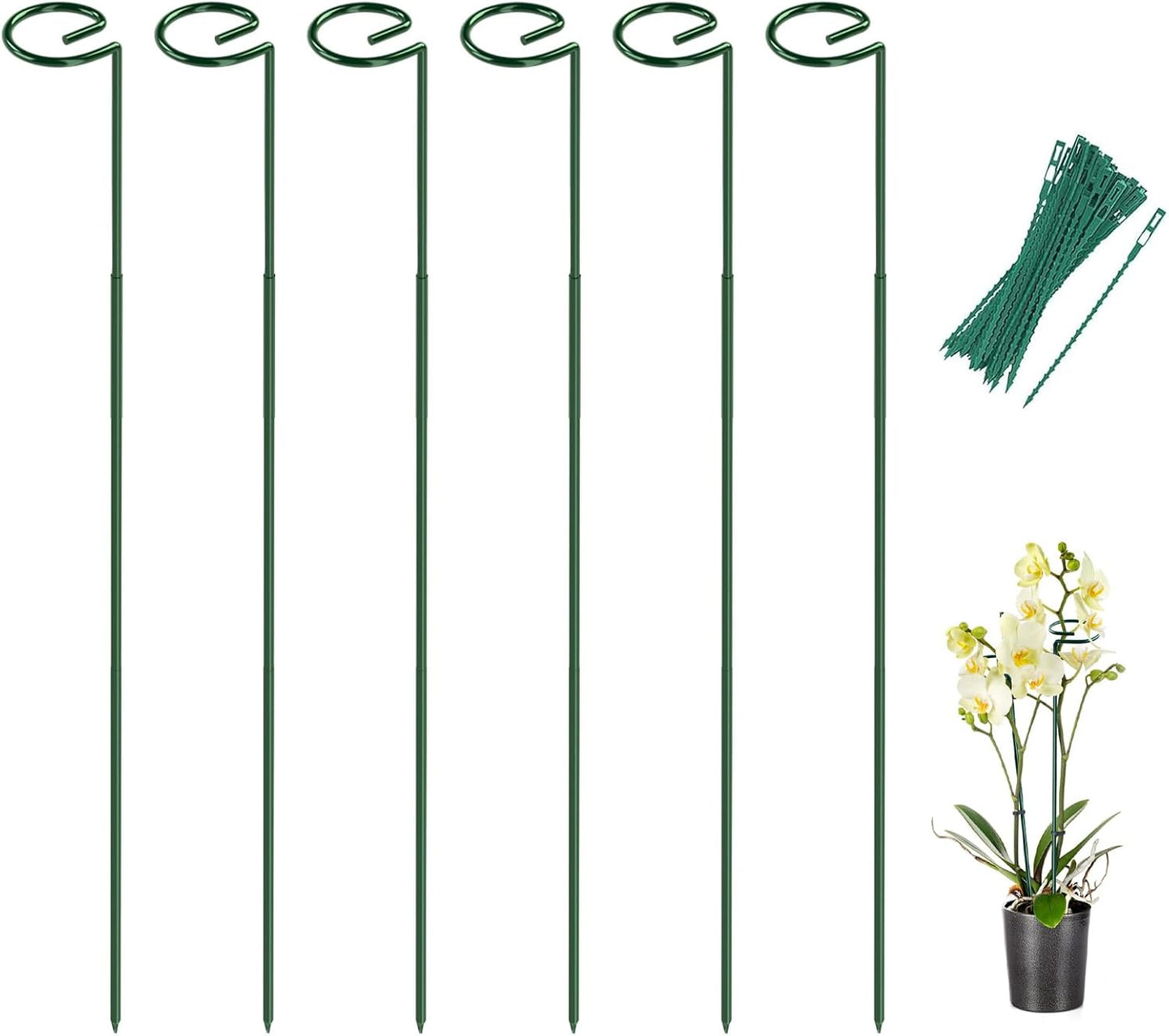 12 Pack 16 In Metal Plant Stakes, Plant Support Stakes with 15 Twist Ties | Plant Supports, Flower Stakes for Indoor Outdoor Plants, Peony, Tomato Seedling, Marigold, Amaryllis, Sapling, Coreopsis