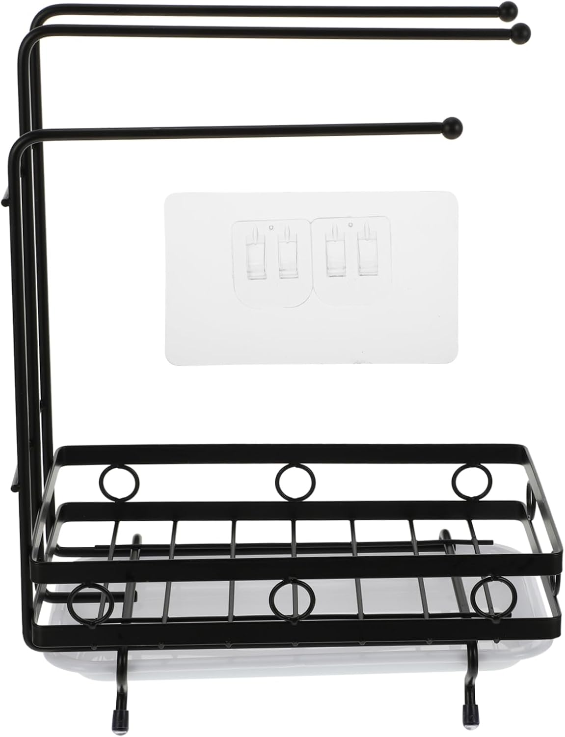 Amosfun Kitchen Storage Rack Drainage Holder Black 3-Rod Wall-Mounted and Desktop Sponge Rag Shelf for Dishcloths and Cleaning Supplies