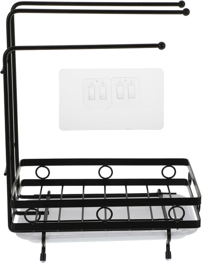 Amosfun Kitchen Storage Rack Drainage Holder Black 3-Rod Wall-Mounted and Desktop Sponge Rag Shelf for Dishcloths and Cleaning Supplies