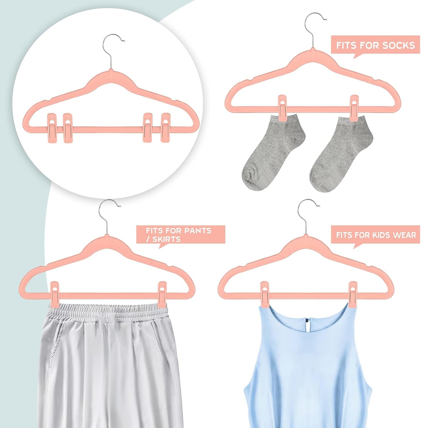 Tinfol Velvet Hanger Clips, 24 Pack Black Pants Hangers Clips, Large Opening Clothes Pin, Strong Finger Flocked Clip Perfect for Use with Slim-line Clothes Velvet Hanger
